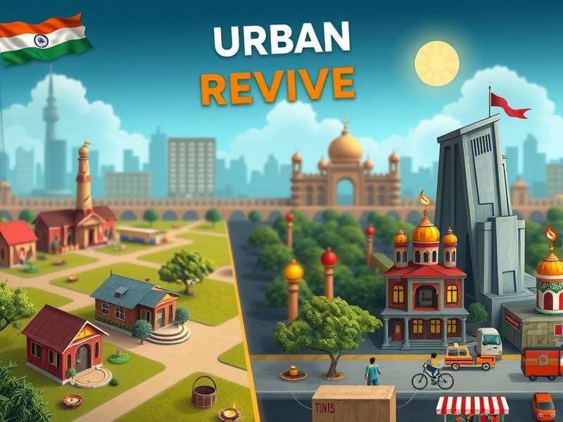 Urban Revive Game Banner featuring Indian cityscape